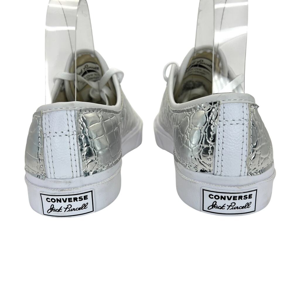 Converse X Jack Purcell Vintage RARE White Leather Croc Embossed Silver Sneakers - Picture 4 of 9